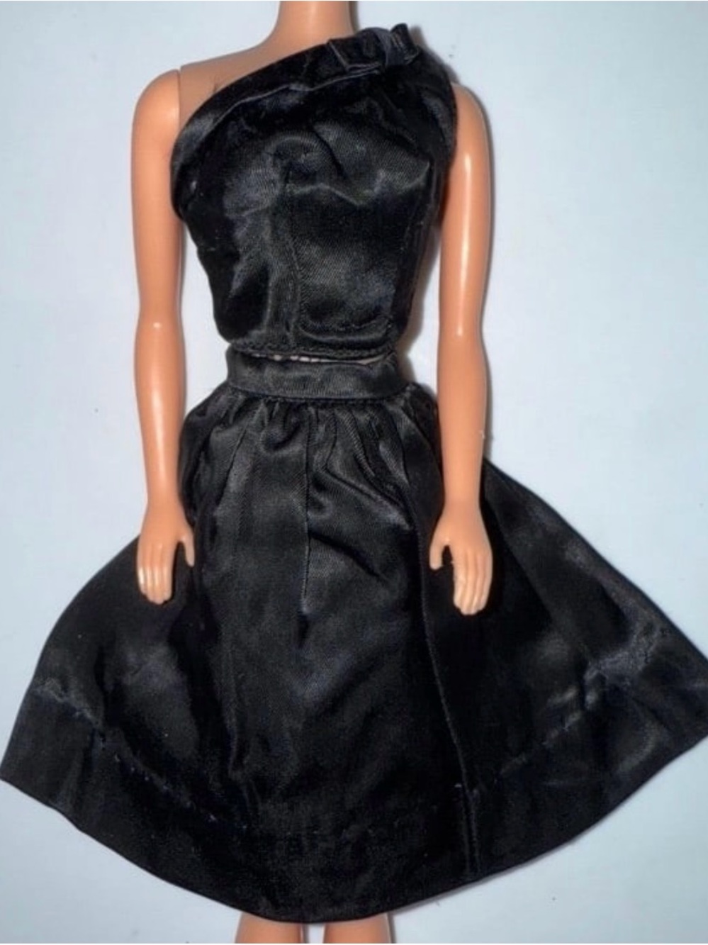 Vintage Barbie Black One-Shoulder Satin Pak Top and Skirt